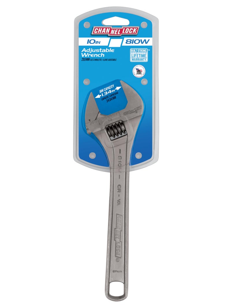 Channellock Adjustable Wrench 810W - Chrome Vanadium Steel, Polished Finish - 10 in - Image 5